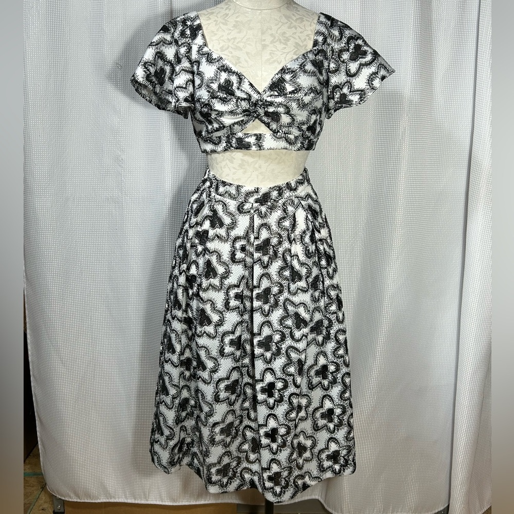 BCBGMaxAzria Black and White Floral Skirt Set